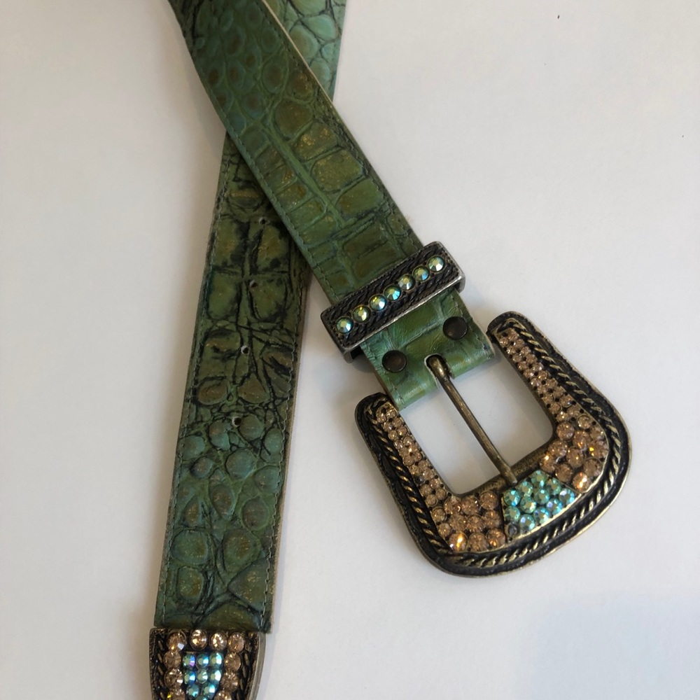 Bejeweled croc belt